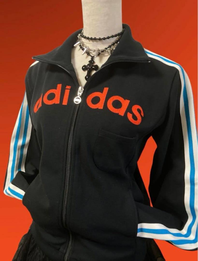 レアデザインadidas3本線刺繍トラックジャケットy2kフェアリーグランジ古着