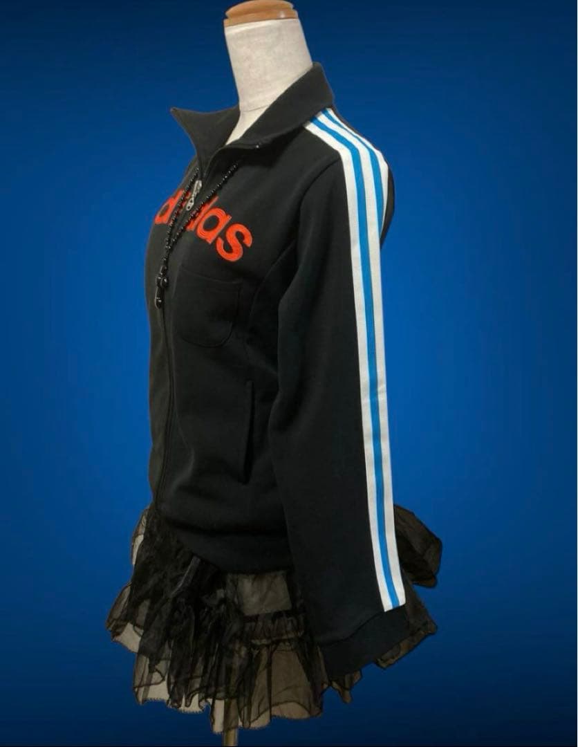 レアデザインadidas3本線刺繍トラックジャケットy2kフェアリーグランジ古着