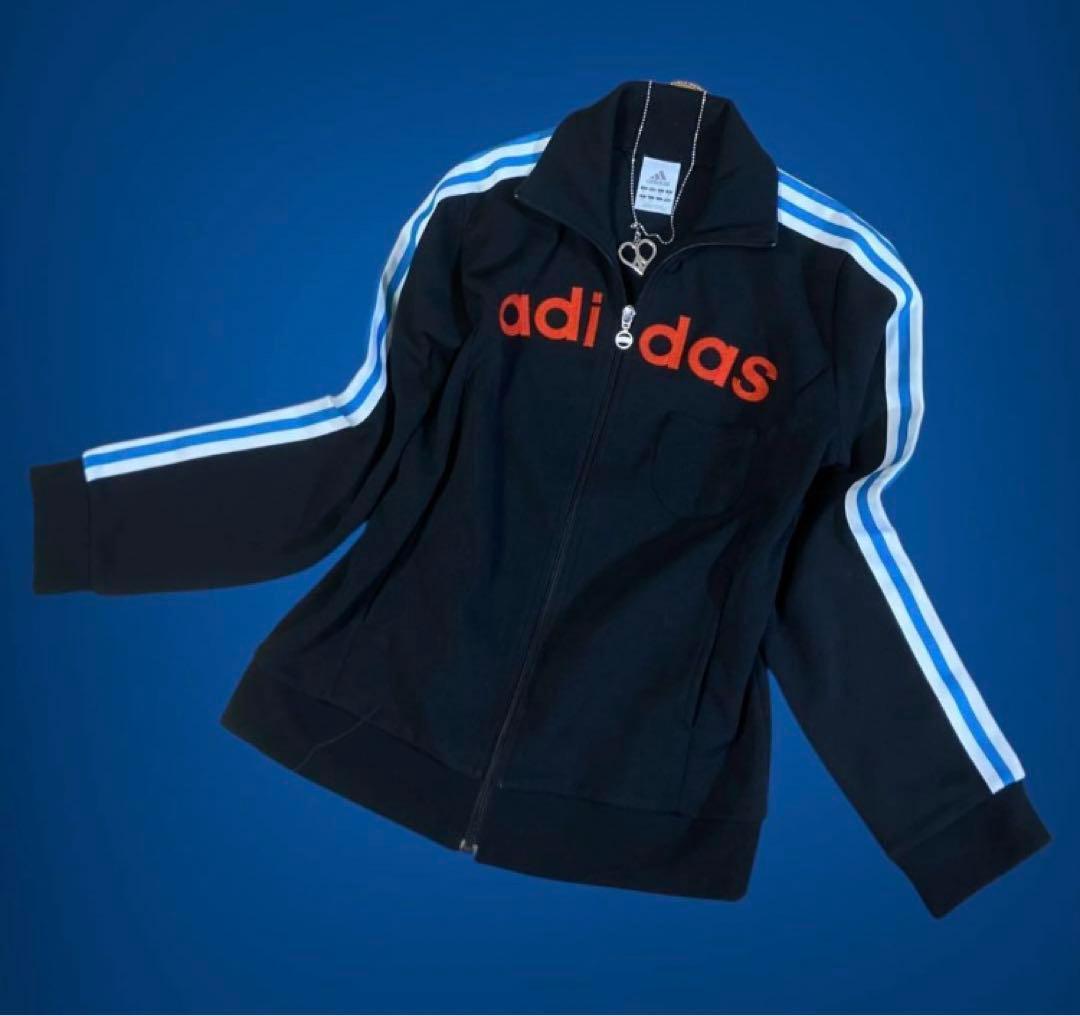 レアデザインadidas3本線刺繍トラックジャケットy2kフェアリーグランジ古着