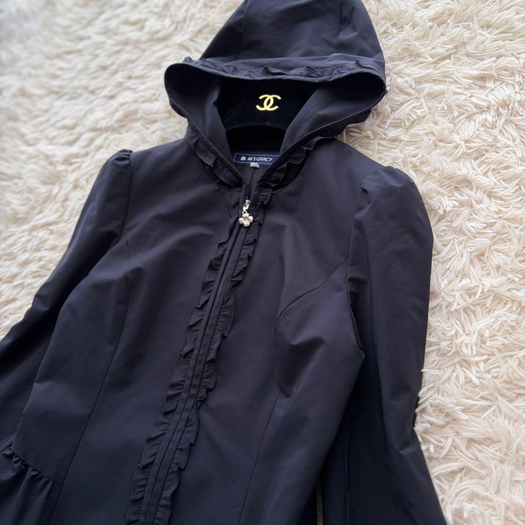 【訳アリ格安✨】M'S GRACYスプリングコート フリル フード ナイロン 紺