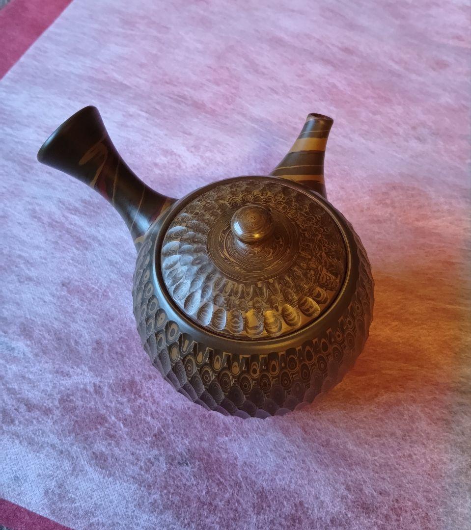 常滑焼 急須 友仙 丸練込 網目カット