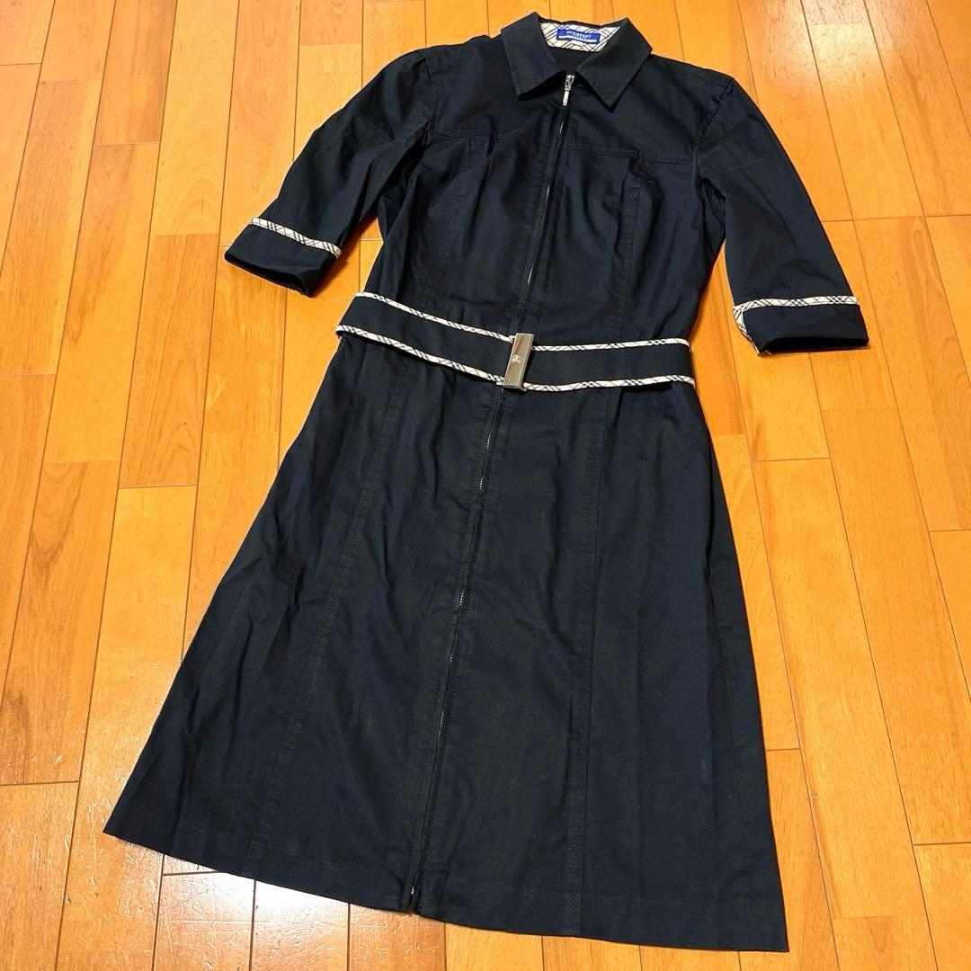 ♡大人気♡ バーバリーブルーレーベル♡フルジップ シャツワンピース ベルト付 黒