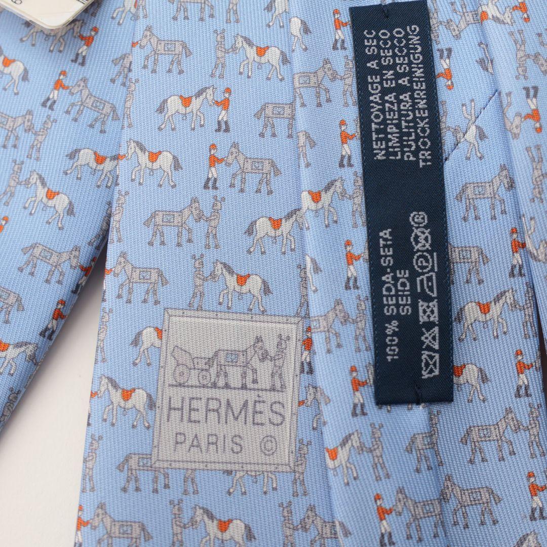 新品未使用 エルメス HERMES 馬柄 シルク ネクタイ 水色