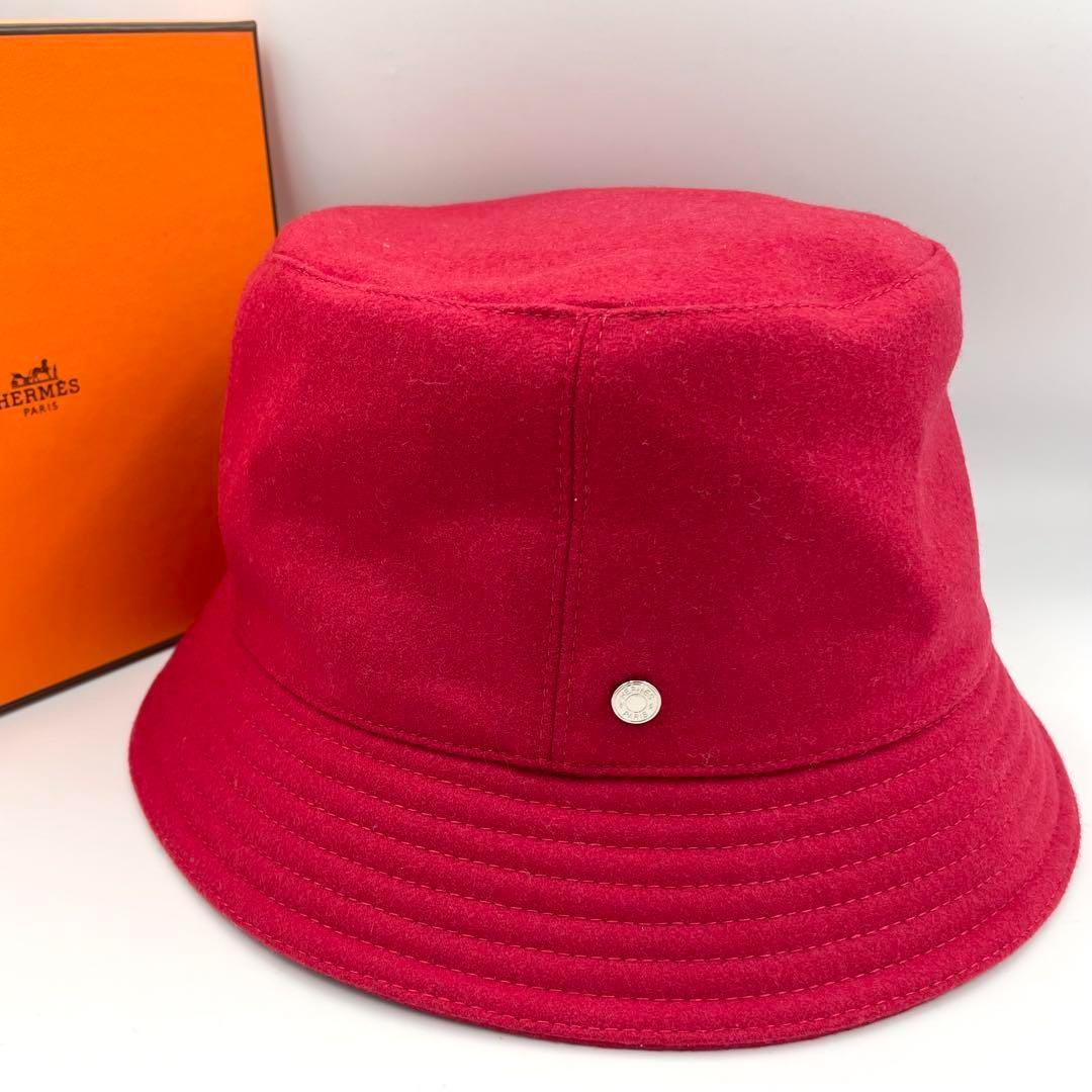 鑑定済・極美品★エルメス　カシミヤ　カルヴィ　バケットハット　セリエ　57