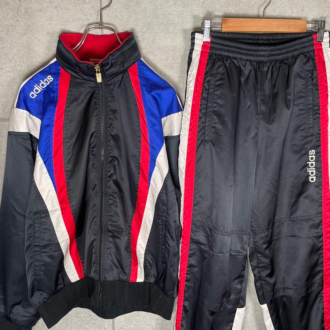 アディダス　セットアップ　トラックジャケット　90s　デサント製　刺繍　太ライン