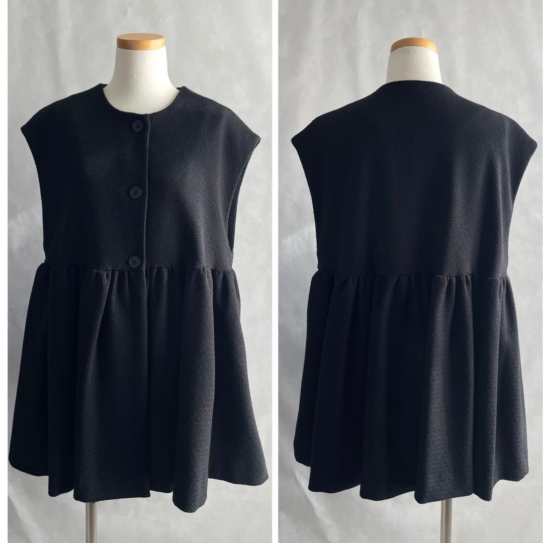 美品✨リヴェタート　ペプラム　ギャザージレ　黒　ワイドシルエット　オケージョン