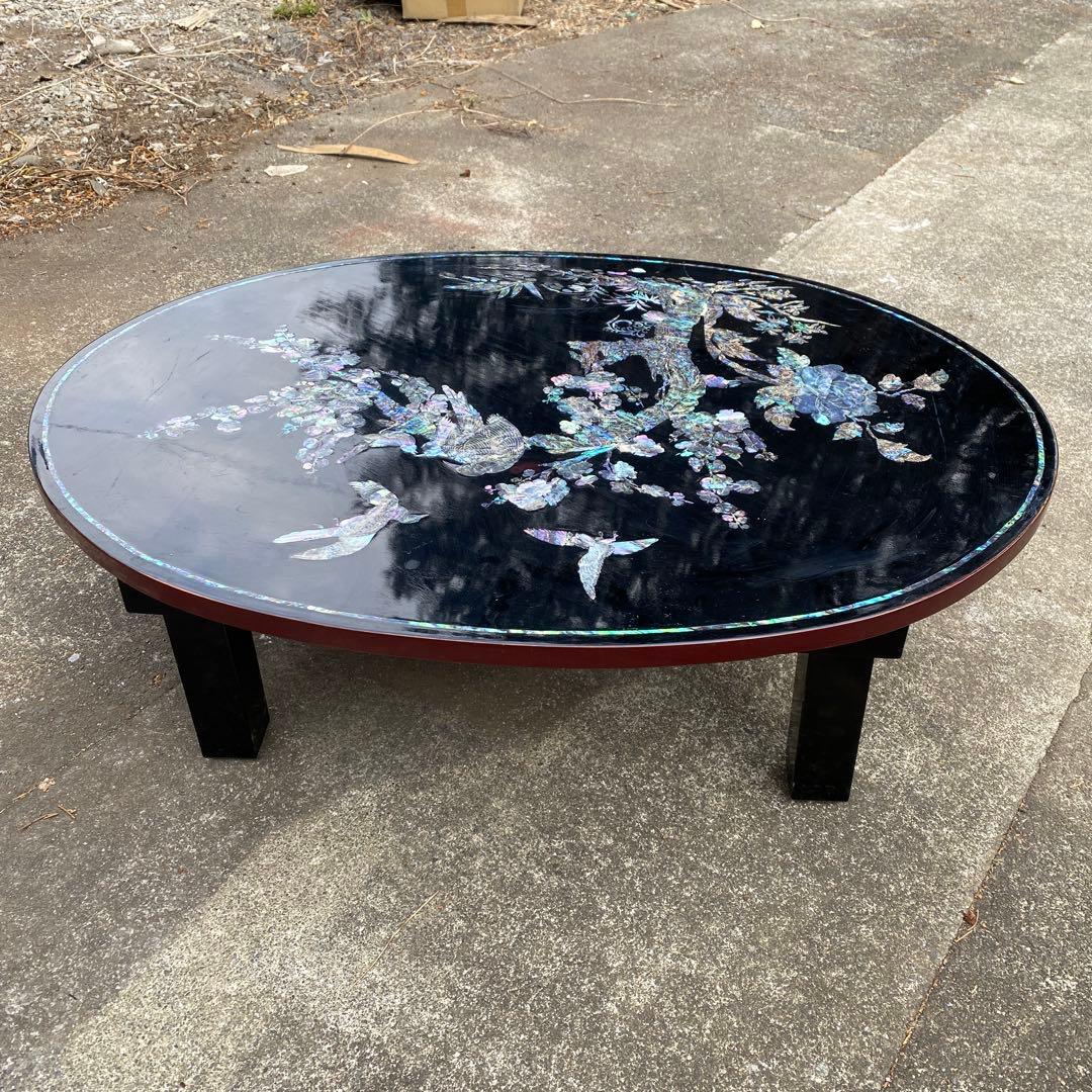 韓国伝統工芸 螺鈿細工 楕円形ローテーブル　座卓　折り畳み