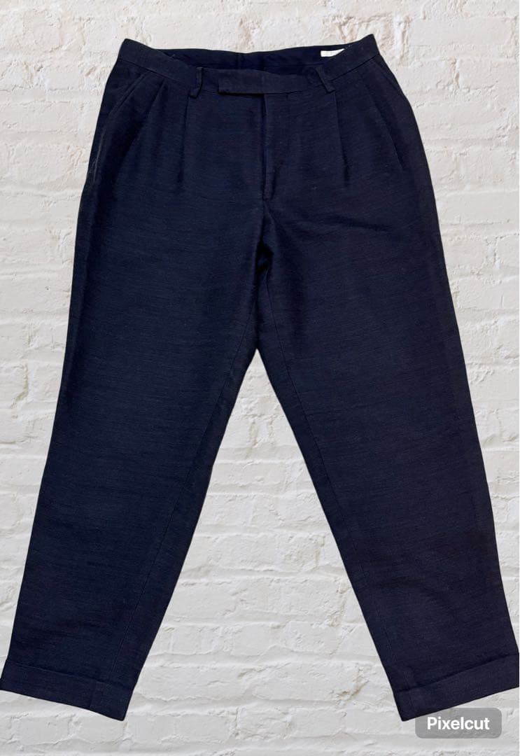 aki様COMOLI ウールリネン 2タックパンツ ネイビー サイズ3 15AW