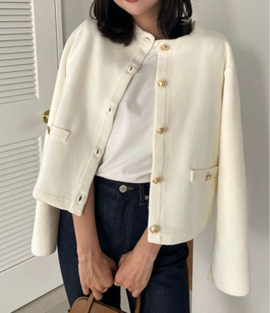 【新品タグ付き】anuans オリジナルボタンノーカラーニットジャケット