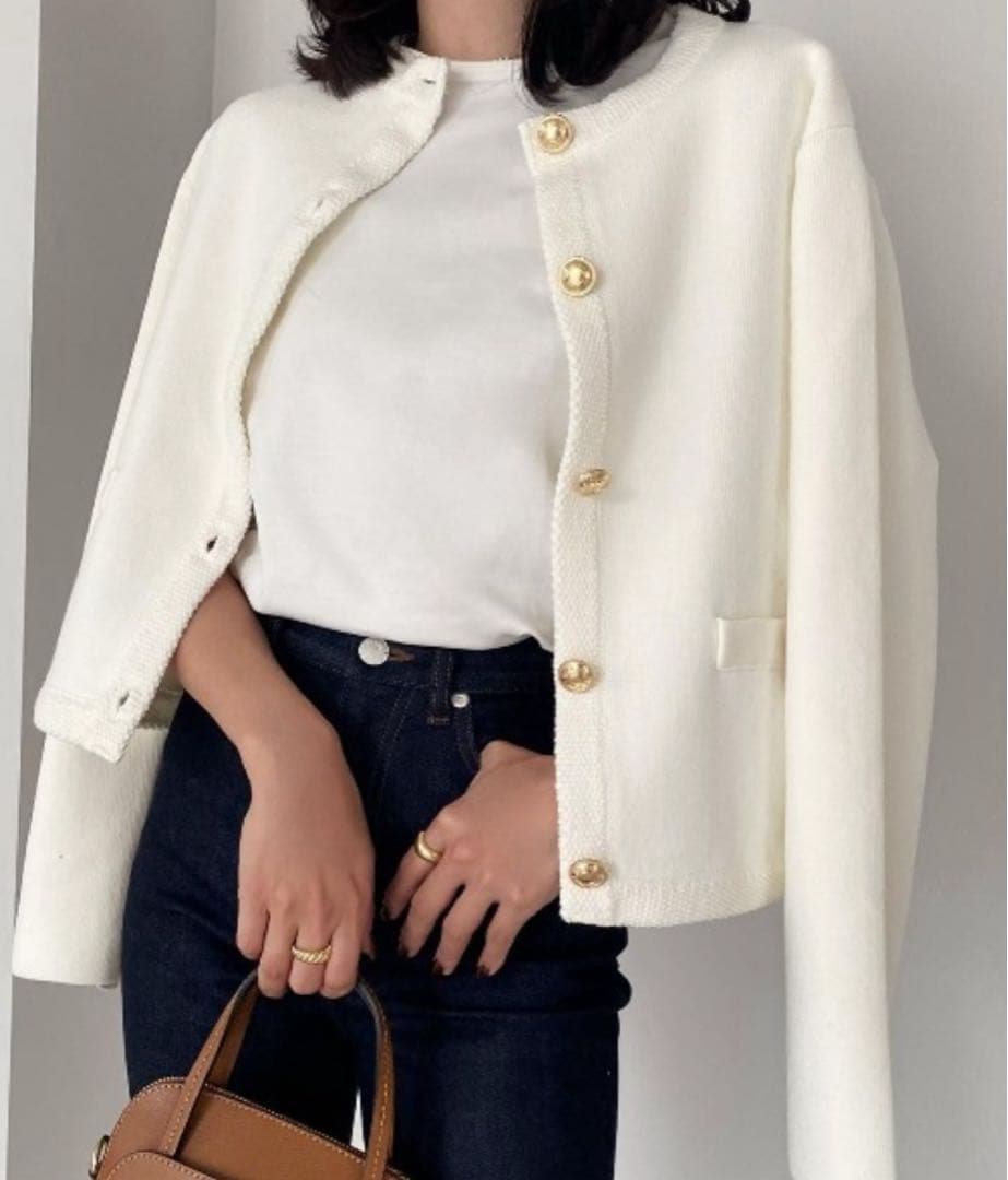 【新品タグ付き】anuans オリジナルボタンノーカラーニットジャケット