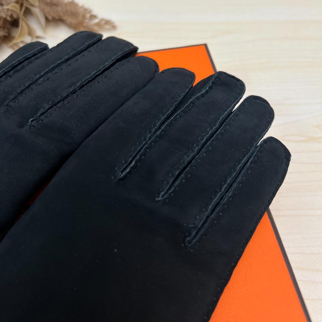 HERMES エルメス 5本指手袋 6 1/2 カシミヤ スエード 黒 Sサイズ