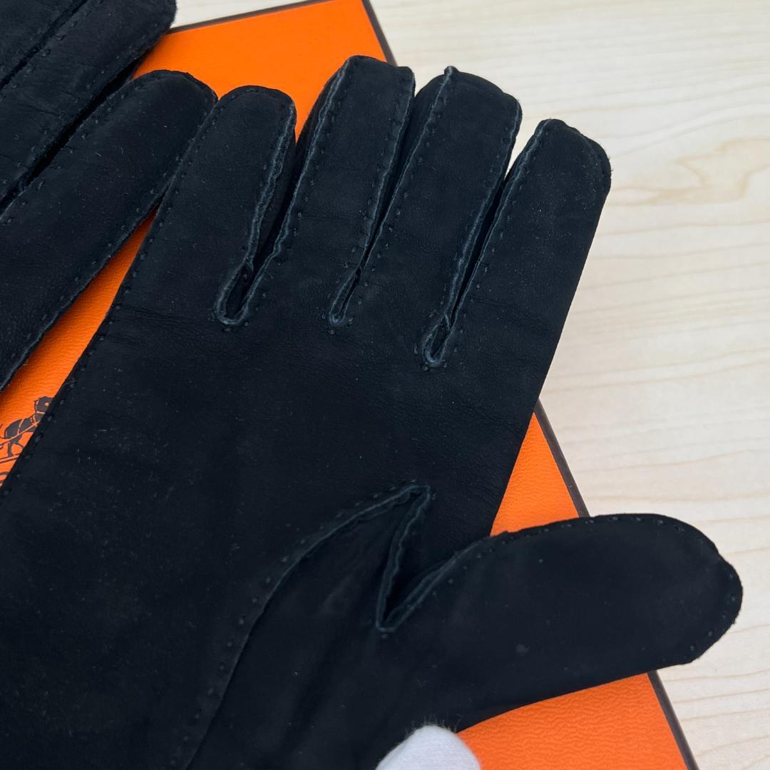 HERMES エルメス 5本指手袋 6 1/2 カシミヤ スエード 黒 Sサイズ
