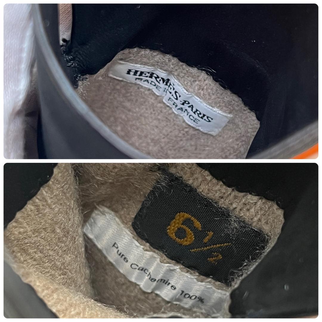 HERMES エルメス 5本指手袋 6 1/2 カシミヤ スエード 黒 Sサイズ