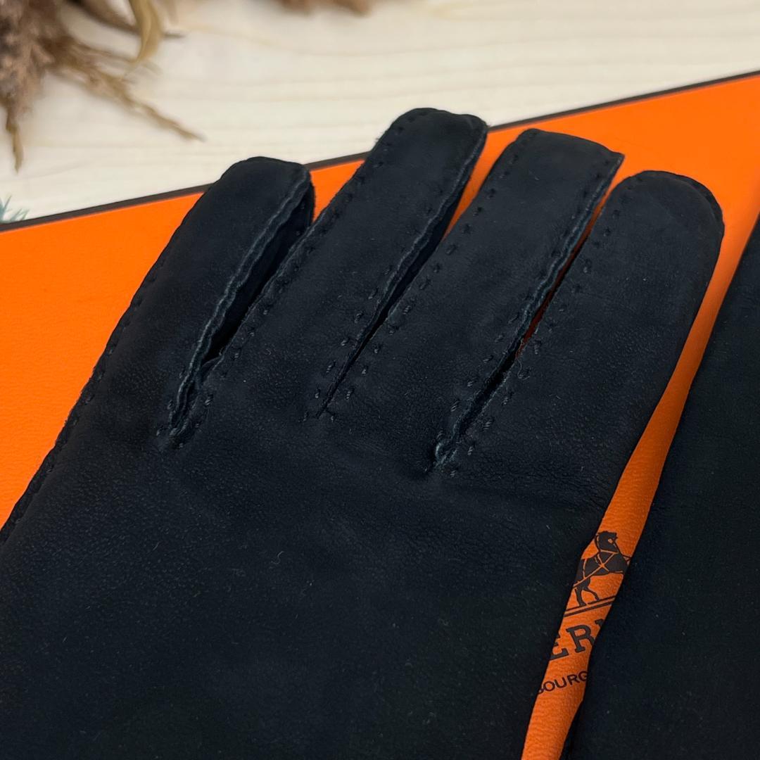 HERMES エルメス 5本指手袋 6 1/2 カシミヤ スエード 黒 Sサイズ