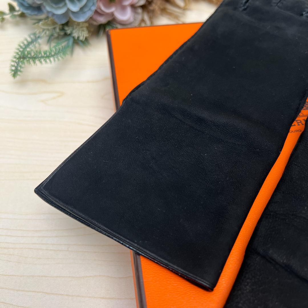HERMES エルメス 5本指手袋 6 1/2 カシミヤ スエード 黒 Sサイズ