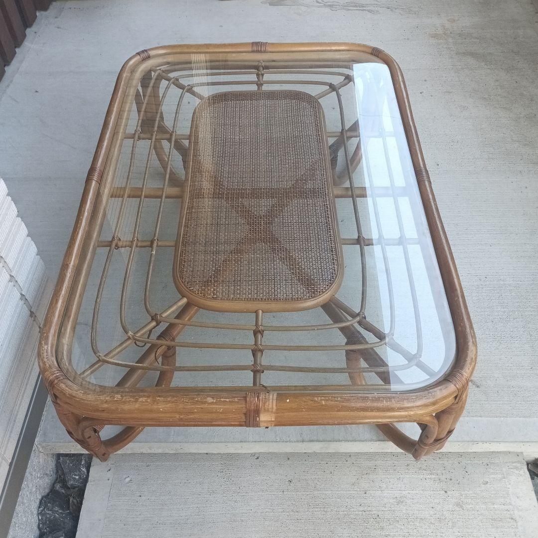 ヴィンテージラタンガラステーブル