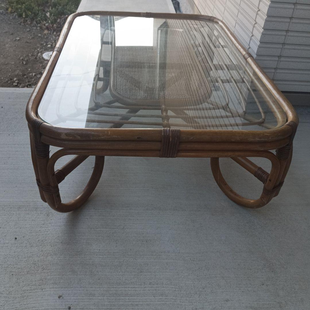 ヴィンテージラタンガラステーブル