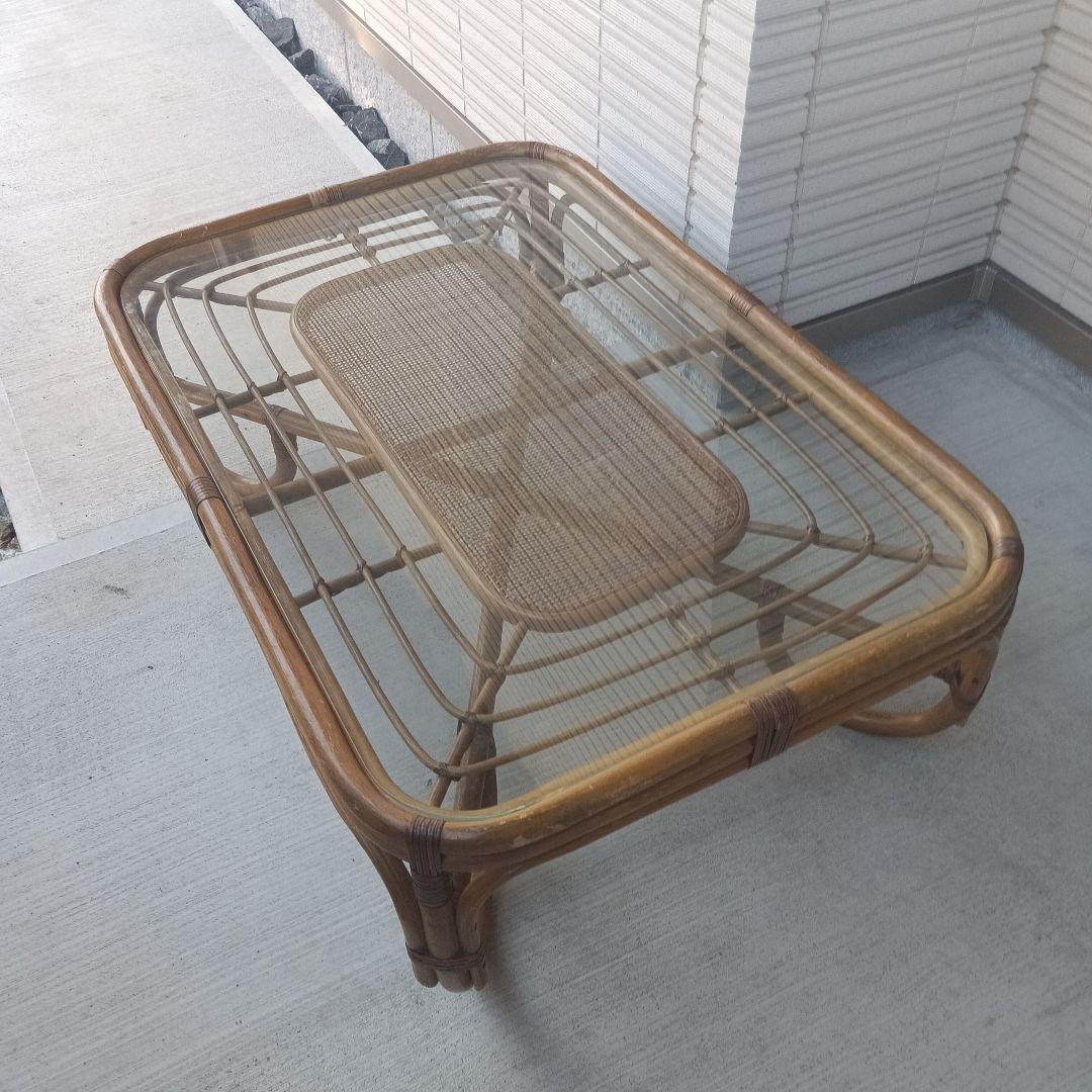 ヴィンテージラタンガラステーブル