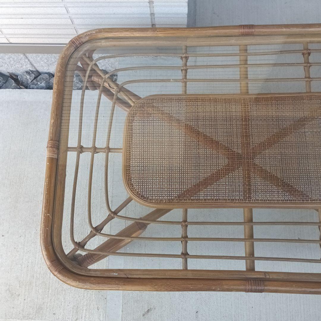 ヴィンテージラタンガラステーブル