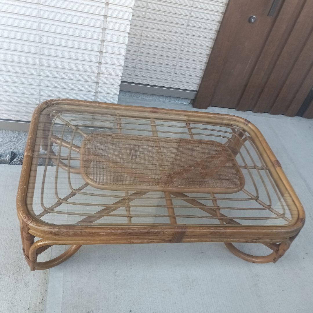 ヴィンテージラタンガラステーブル