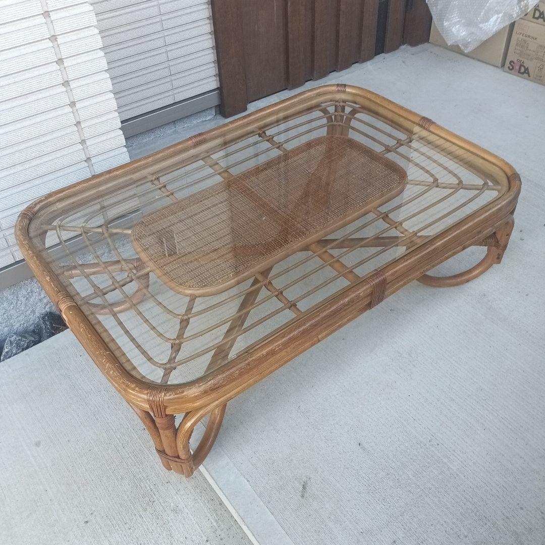 ヴィンテージラタンガラステーブル