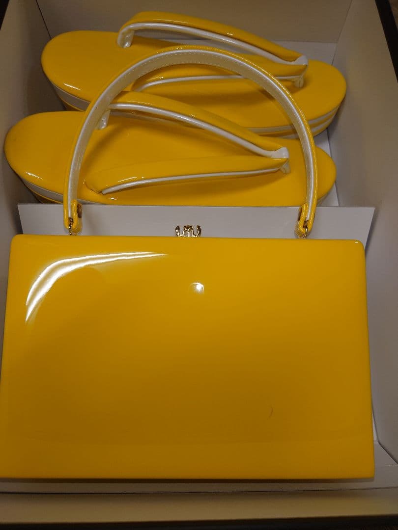 イエロー和装用バッグと厚底草履セット　値下げ　振袖　未使用