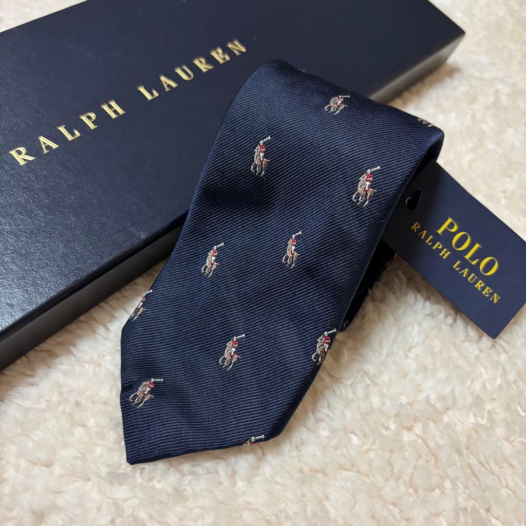 【新品未使用】 ポロラルフローレン ネクタイ ポニー刺繍 ネイビー 絹100%
