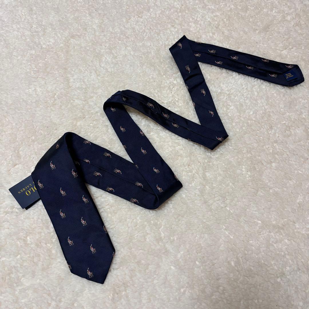 【新品未使用】 ポロラルフローレン ネクタイ ポニー刺繍 ネイビー 絹100%