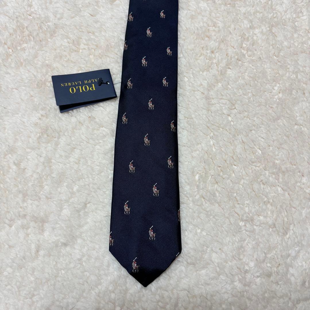 【新品未使用】 ポロラルフローレン ネクタイ ポニー刺繍 ネイビー 絹100%