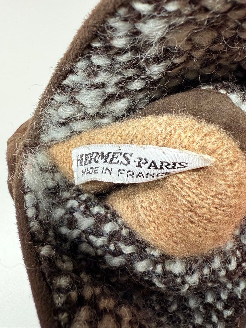 HERMES ダークブラウン カシミヤ手袋 7½