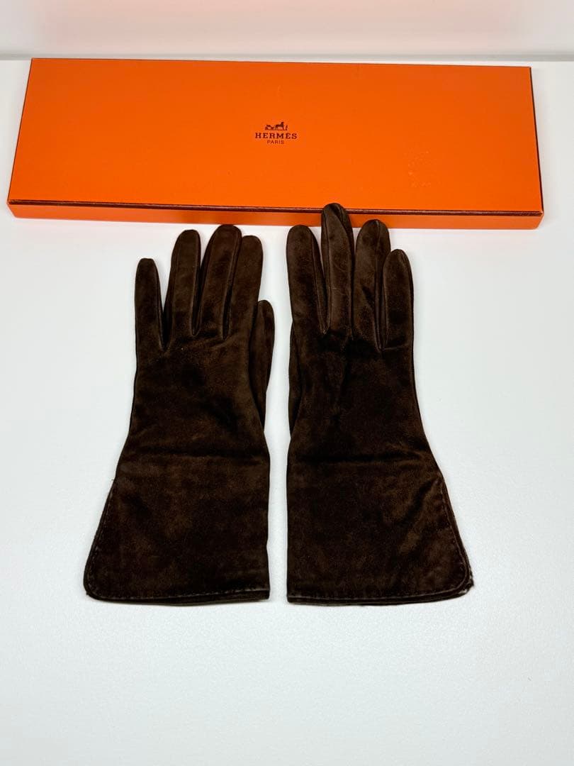 HERMES ダークブラウン カシミヤ手袋 7½