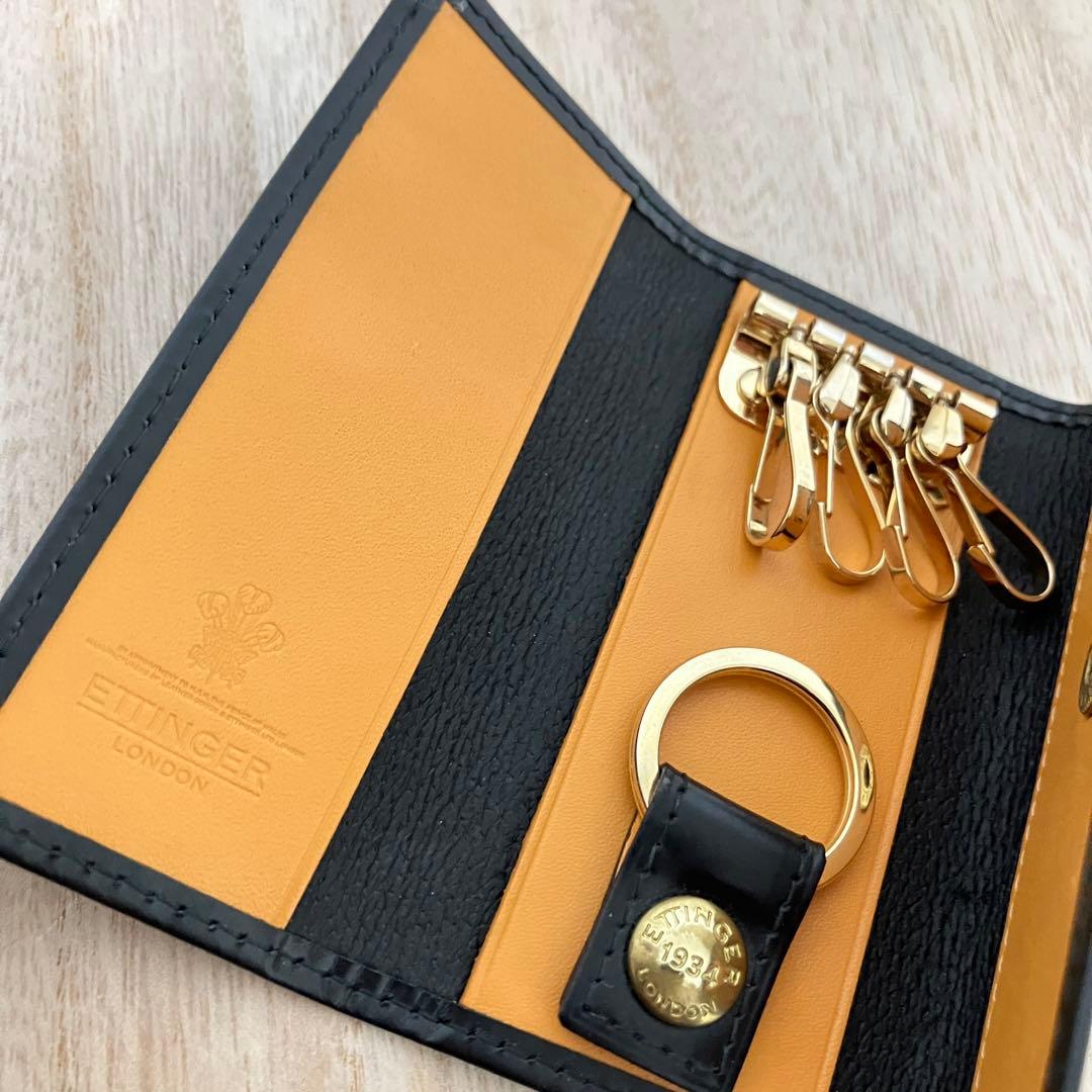 訳あり美品✨エッティンガー✨キーケース✨ブライドルレザー✨ブラック×イエロー
