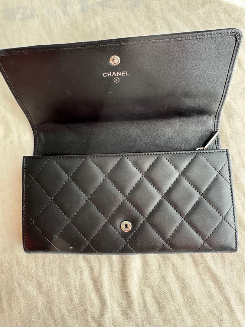 CHANEL ブラック 長財布 黒×ピンク
