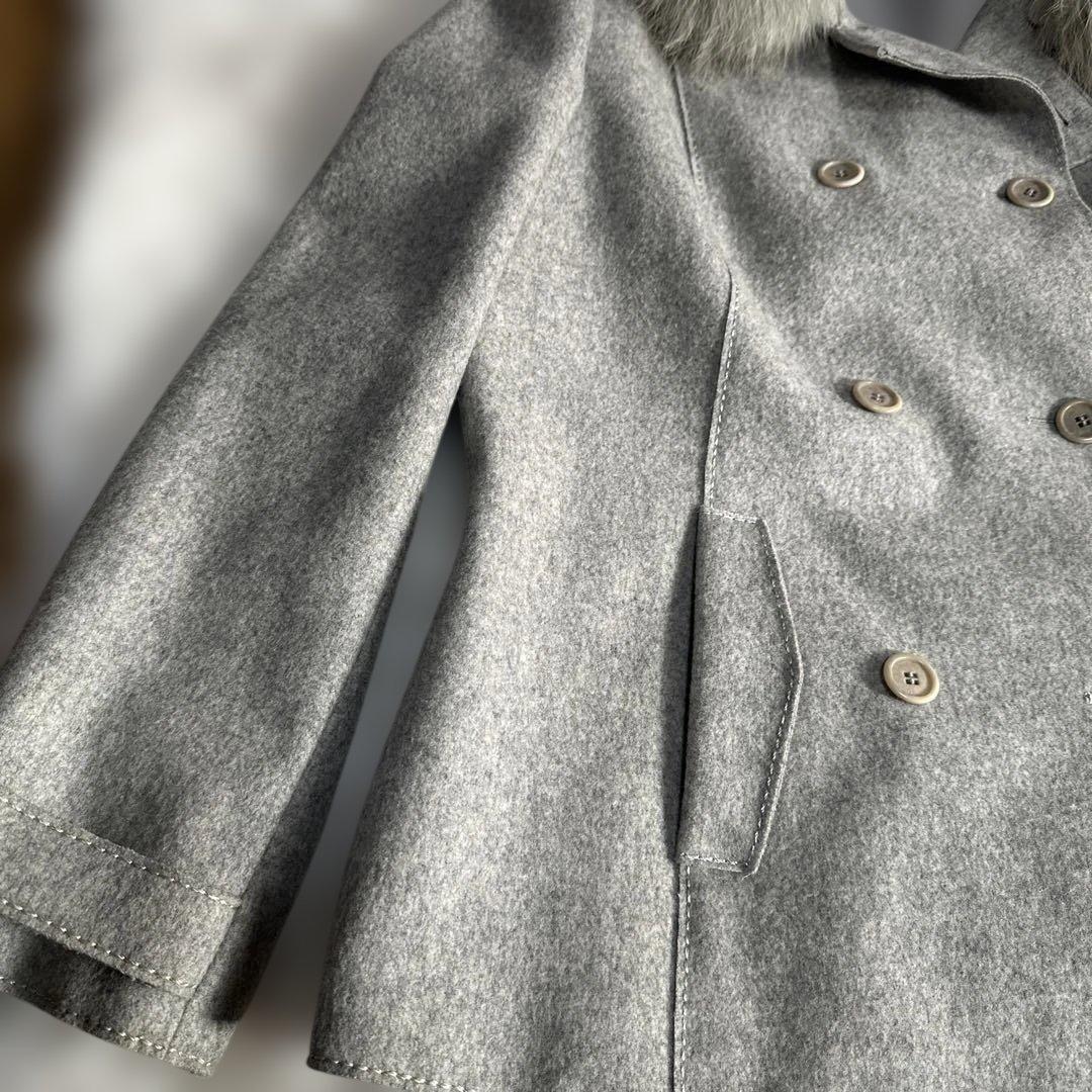 23区 フォックスファー付 ウールPコート グレー 46 3L 大きいサイズ