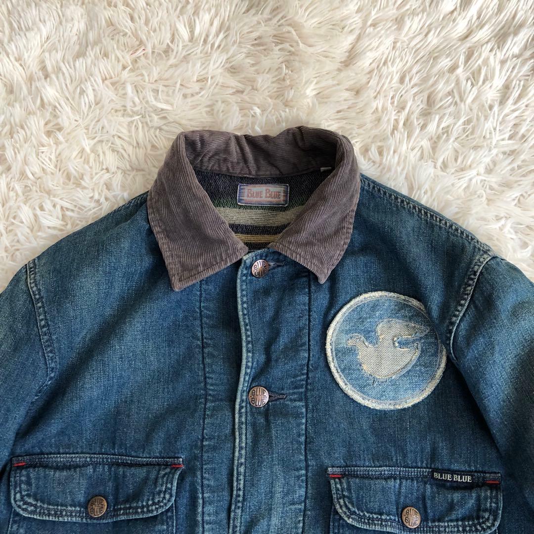 BLUE BLUEダメージ加工デニムカバーオール　デニムジャケット　ブルーブルー