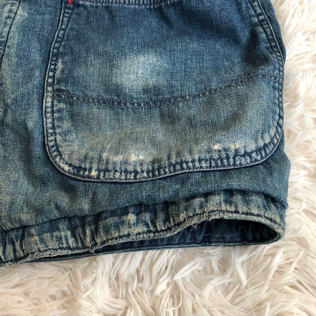 BLUE BLUEダメージ加工デニムカバーオール　デニムジャケット　ブルーブルー