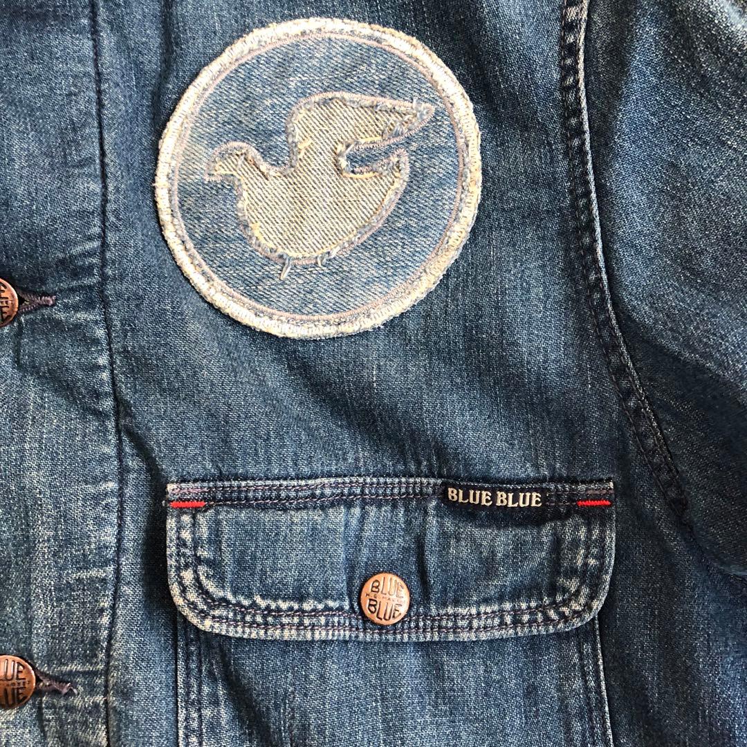 BLUE BLUEダメージ加工デニムカバーオール　デニムジャケット　ブルーブルー