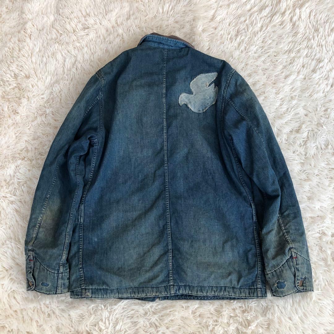 BLUE BLUEダメージ加工デニムカバーオール　デニムジャケット　ブルーブルー
