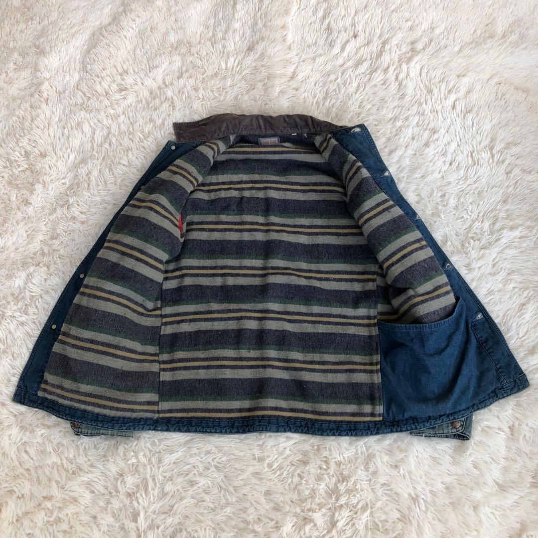 BLUE BLUEダメージ加工デニムカバーオール　デニムジャケット　ブルーブルー