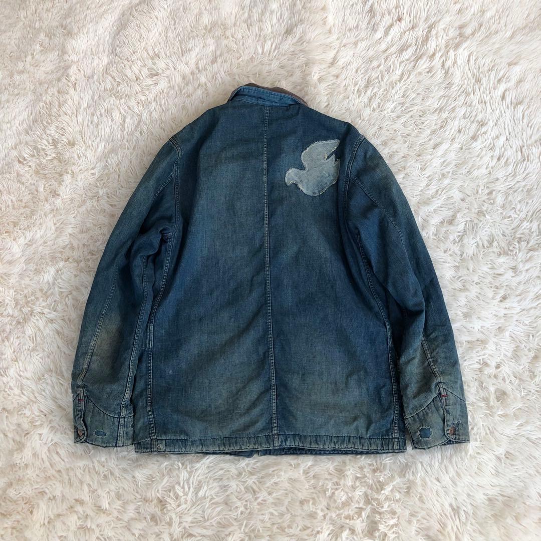 BLUE BLUEダメージ加工デニムカバーオール　デニムジャケット　ブルーブルー