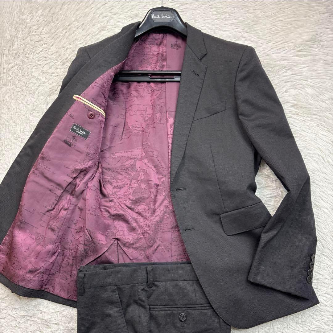 美品 ポールスミス セットアップ スーツ 総柄 地図柄 カシミヤ