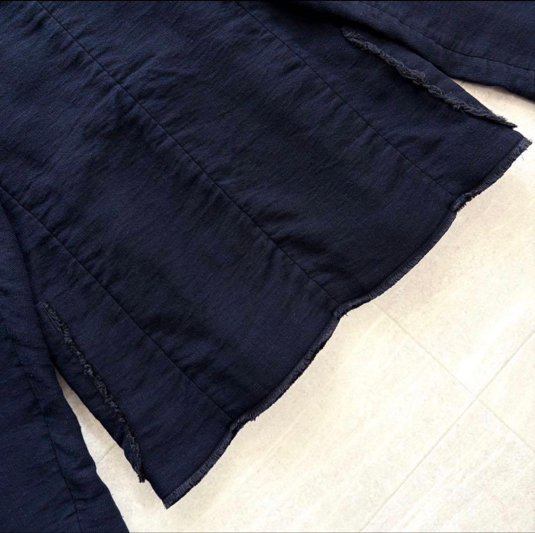 マルニ コットン リネン ノーカラー ジャケット ネイビー XL