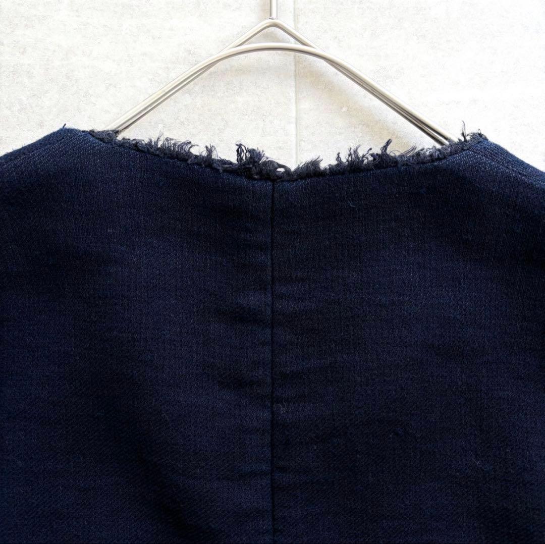 マルニ コットン リネン ノーカラー ジャケット ネイビー XL