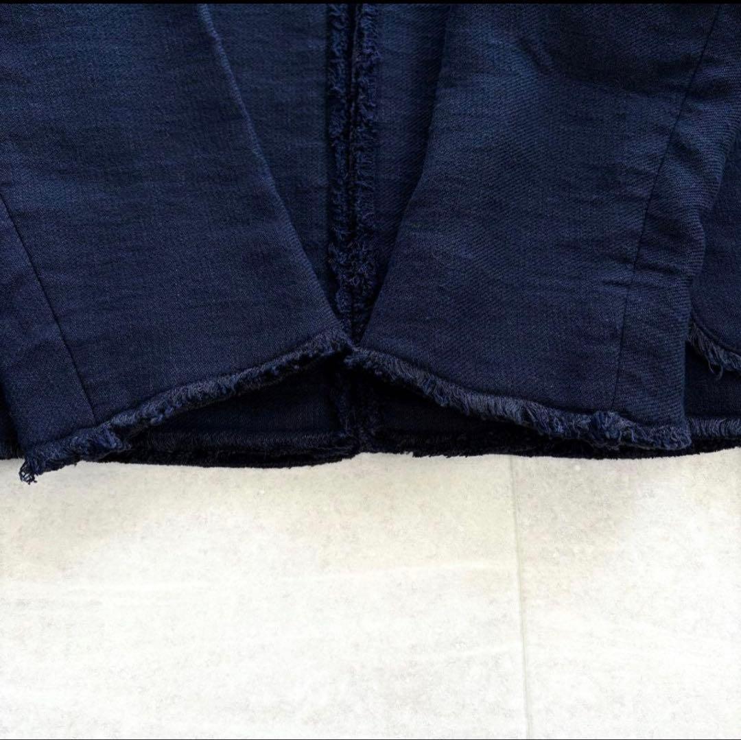 マルニ コットン リネン ノーカラー ジャケット ネイビー XL