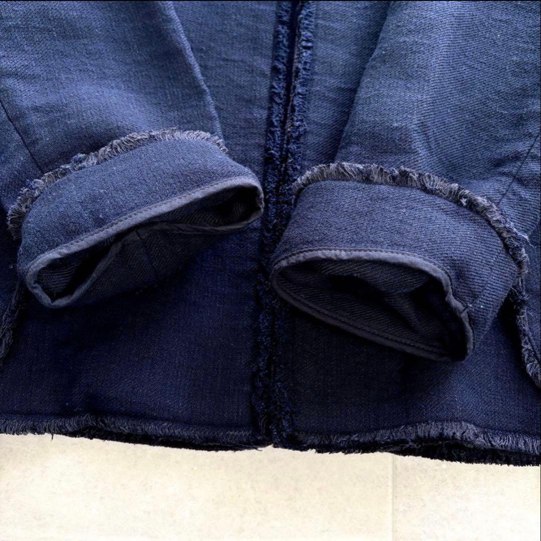 マルニ コットン リネン ノーカラー ジャケット ネイビー XL