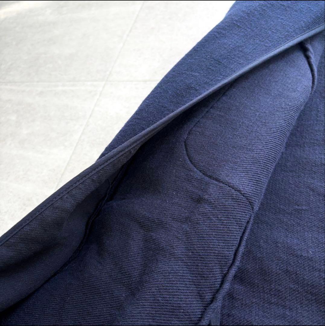 マルニ コットン リネン ノーカラー ジャケット ネイビー XL