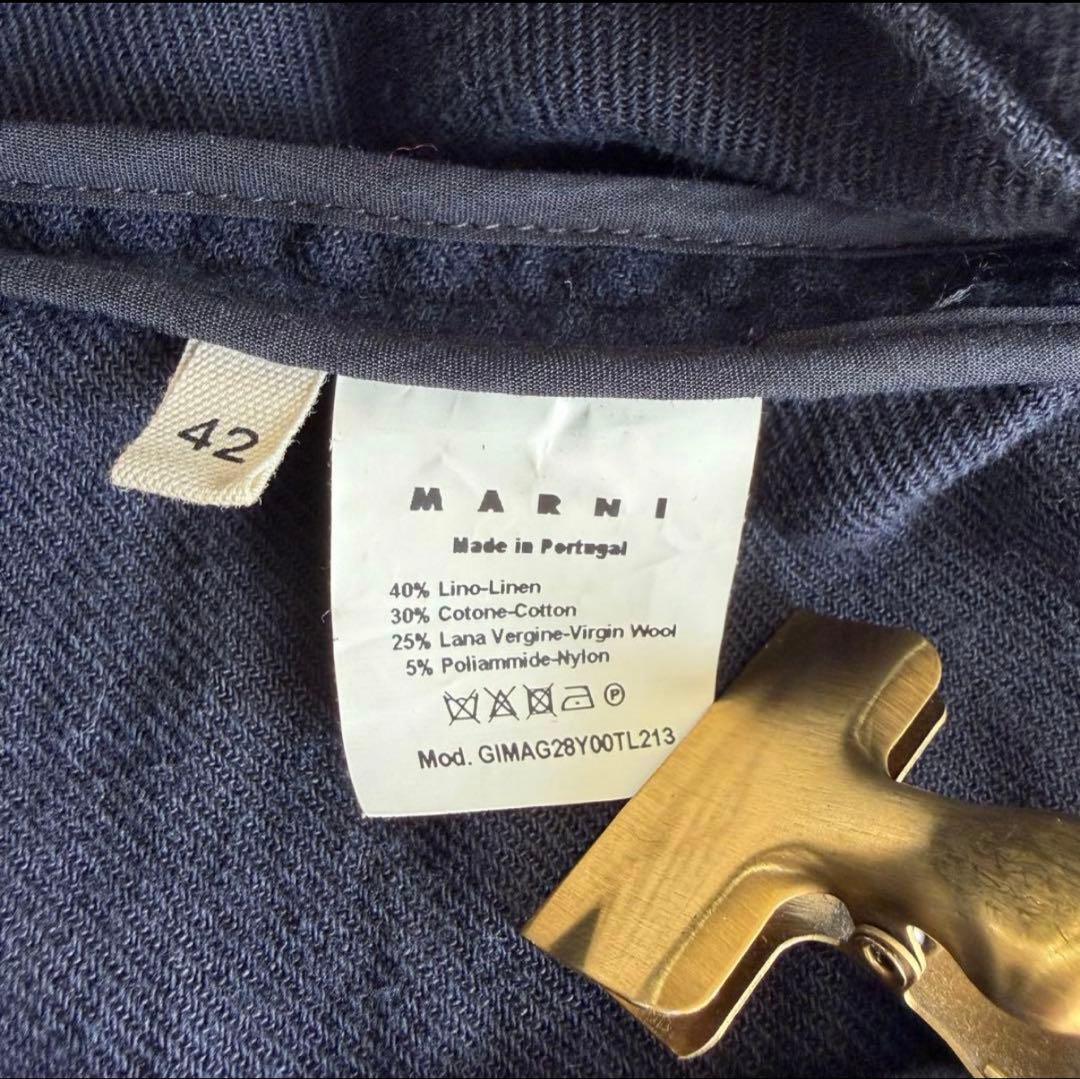 マルニ コットン リネン ノーカラー ジャケット ネイビー XL