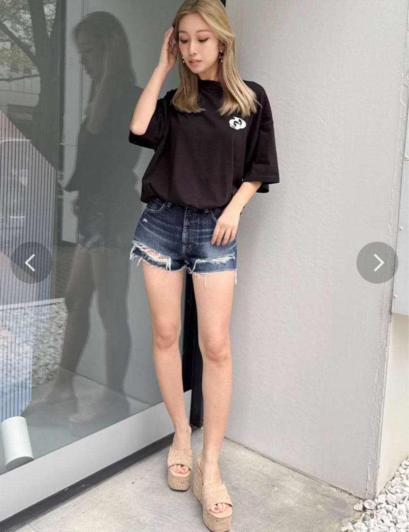 BACK RIPPEDデニムショートパンツ インディゴL