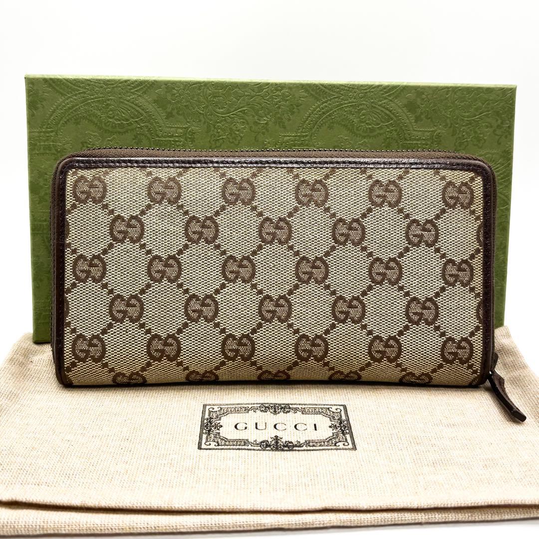✨美品✨GUCCI 長財布　GGキャンバス GG柄　ラウンドファスナー　ブラウン