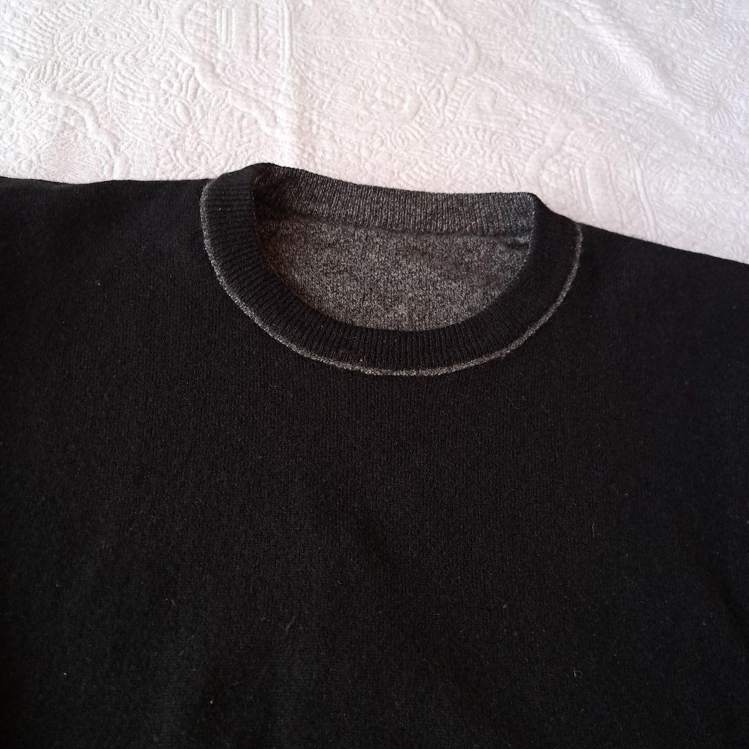 スコットネス グレー &黒カシミヤ100%リバーシブル クルーネック セーター